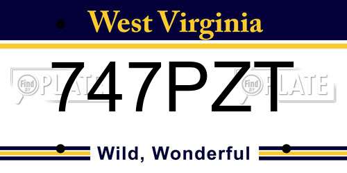 747PZT West Virginia License Plate