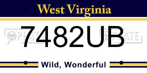 7482UB West Virginia License Plate