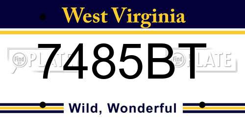 7485BT West Virginia License Plate