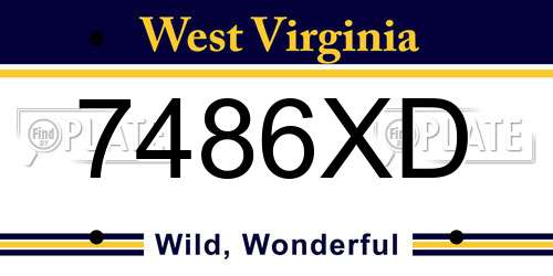 7486XD West Virginia License Plate