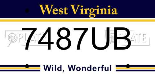 7487UB West Virginia License Plate