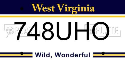 748UHO West Virginia License Plate