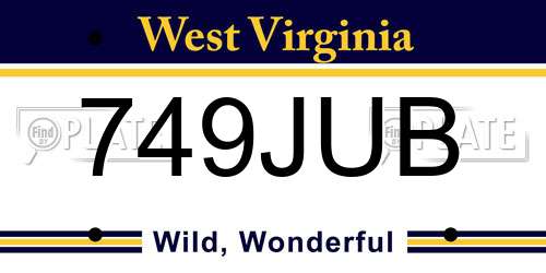 749JUB West Virginia License Plate
