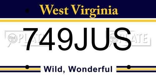 749JUS West Virginia License Plate