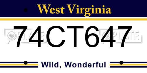 74CT647 West Virginia License Plate