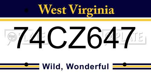 74CZ647 West Virginia License Plate