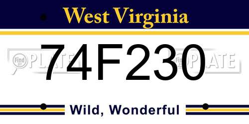 74F230 West Virginia License Plate