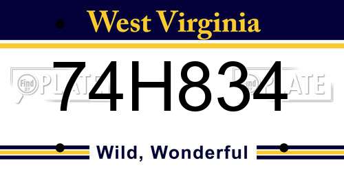 74H834 West Virginia License Plate