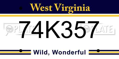 74K357 West Virginia License Plate