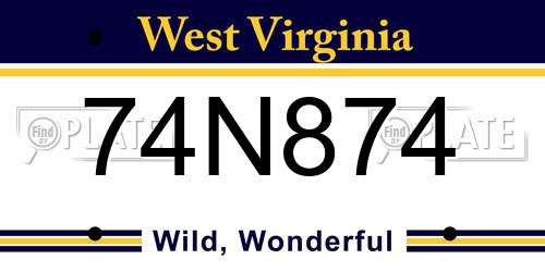 74N874 West Virginia License Plate