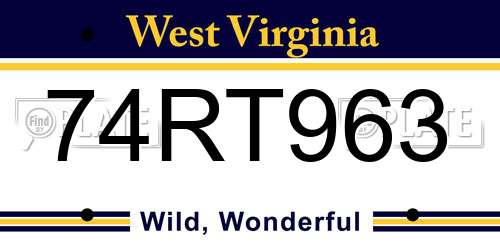 74RT963 West Virginia License Plate