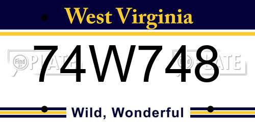 74W748 West Virginia License Plate