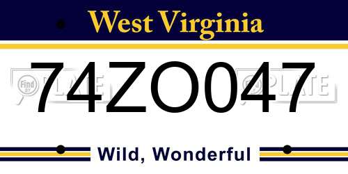 74ZO047 West Virginia License Plate