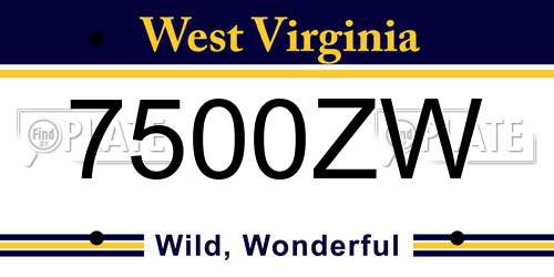 7500ZW West Virginia License Plate