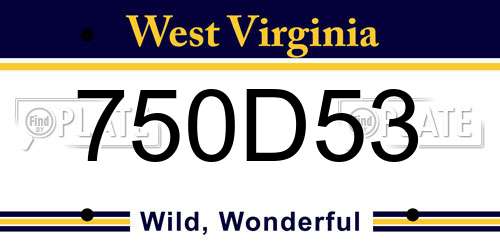 750D53 West Virginia License Plate
