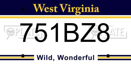 751BZ8 West Virginia License Plate