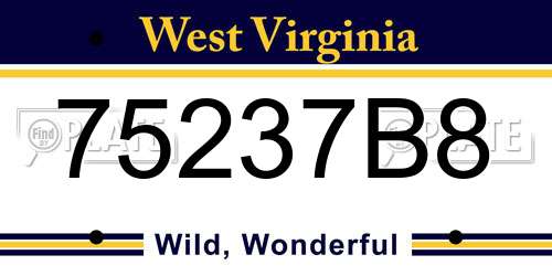 75237B8 West Virginia License Plate