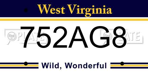 752AG8 West Virginia License Plate
