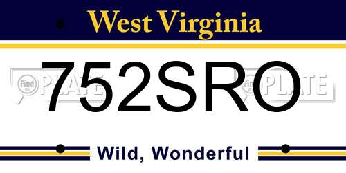752SRO West Virginia License Plate