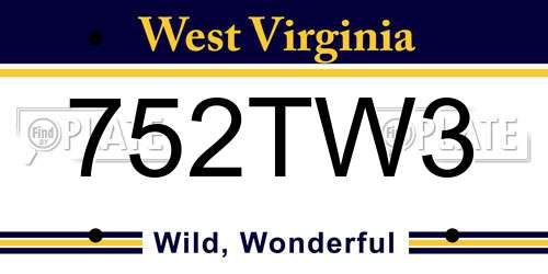 752TW3 West Virginia License Plate
