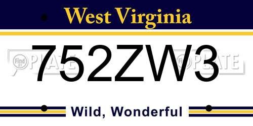 752ZW3 West Virginia License Plate