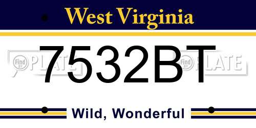 7532BT West Virginia License Plate