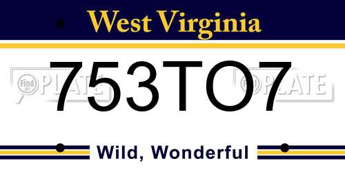 753TO7 West Virginia License Plate