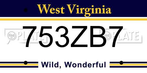 753ZB7 West Virginia License Plate