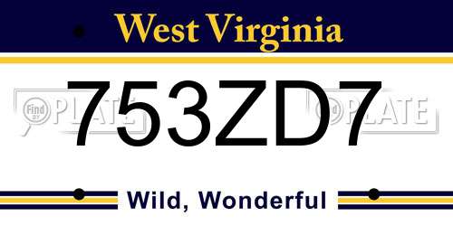 753ZD7 West Virginia License Plate