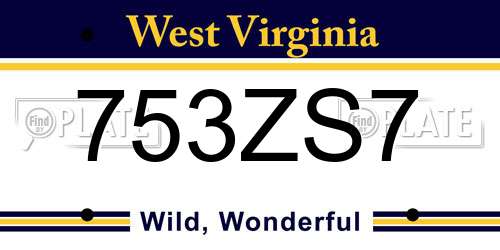 753ZS7 West Virginia License Plate