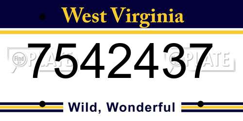 7542437 West Virginia License Plate