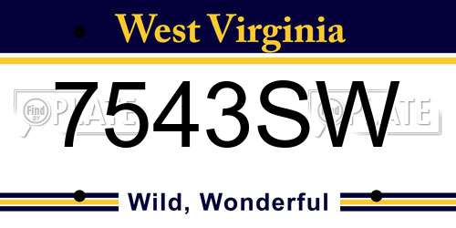 7543SW West Virginia License Plate