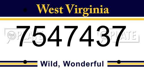 7547437 West Virginia License Plate