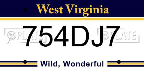 754DJ7 West Virginia License Plate