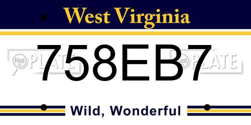 758EB7 West Virginia License Plate