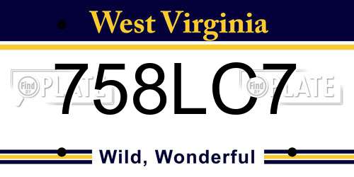 758LC7 West Virginia License Plate