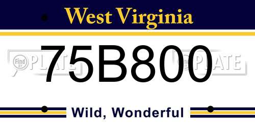75B800 West Virginia License Plate