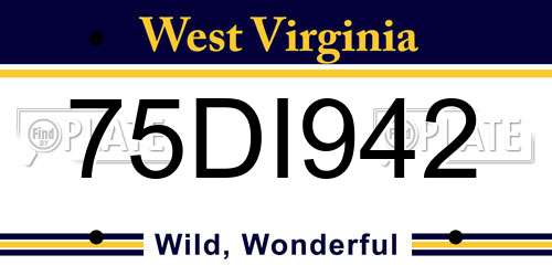 75DI942 West Virginia License Plate