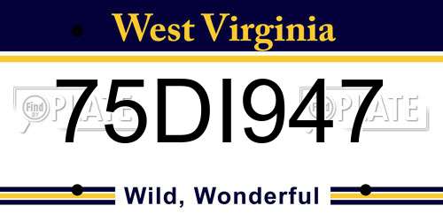 75DI947 West Virginia License Plate