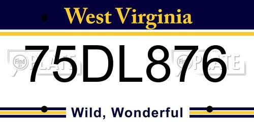 75DL876 West Virginia License Plate