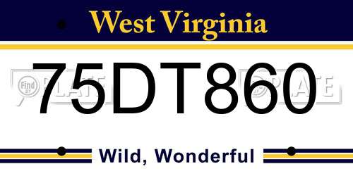 75DT860 West Virginia License Plate