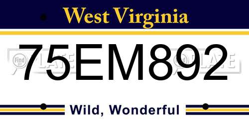 75EM892 West Virginia License Plate