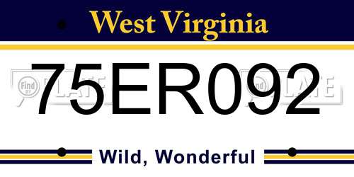 75ER092 West Virginia License Plate