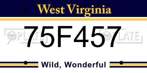 75F457 West Virginia License Plate