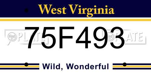 75F493 West Virginia License Plate