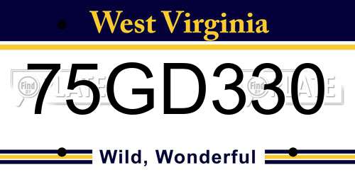 75GD330 West Virginia License Plate
