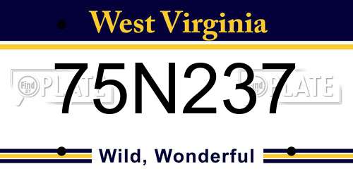 75N237 West Virginia License Plate