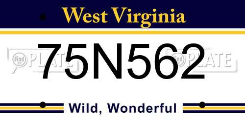 75N562 West Virginia License Plate