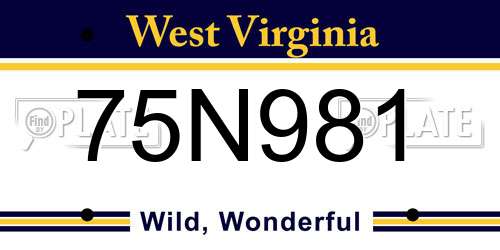 75N981 West Virginia License Plate