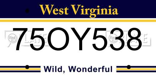 75OY538 West Virginia License Plate